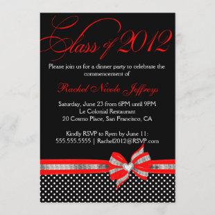 Black White Red Polka Dot Graduation Invitation