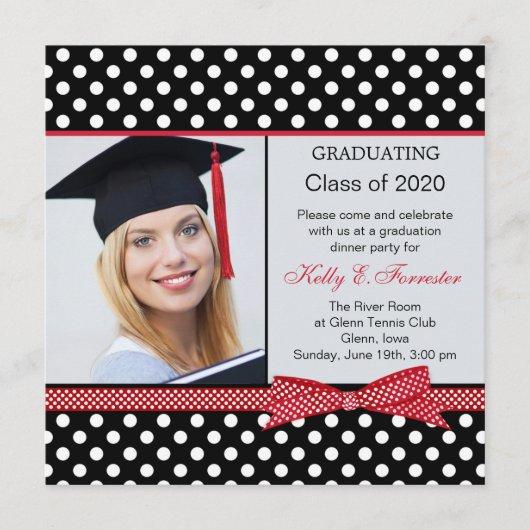 Black, white, red polka dot Graduation party photo Invitation