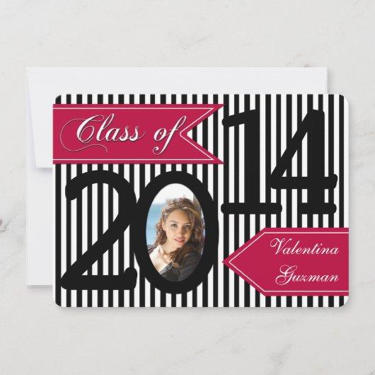Black White Red Striped Photo Graduation Invite