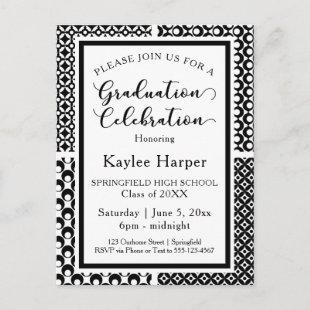 Black & White Retro Patterns Graduation Party Invitation Postcard