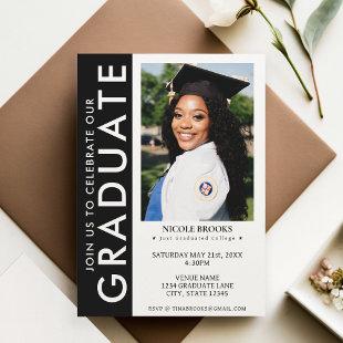 Black & White Side Stripe Photo Graduation Invitation