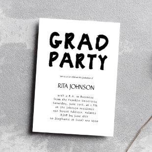 Black White Simple Modern Senior Graduation Party Invitation