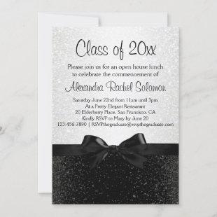 Black/White Sparkle-look Bow Graduation Invitation