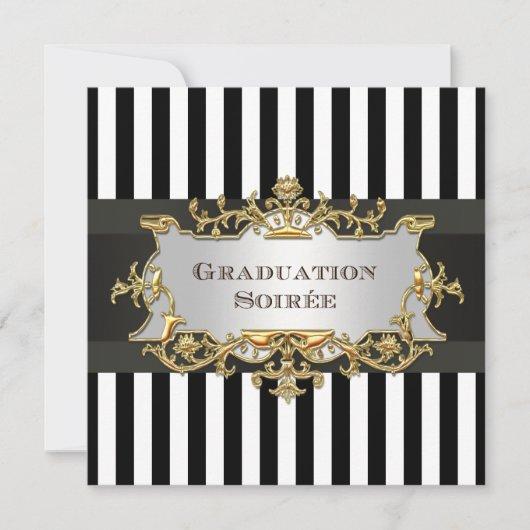 Black White Stripe Graduation Invite 2
