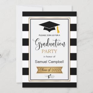 Black White Stripes Graduation Party Invitation