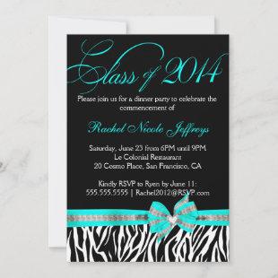 Black White Teal Zebra 2014 Graduation Invitation