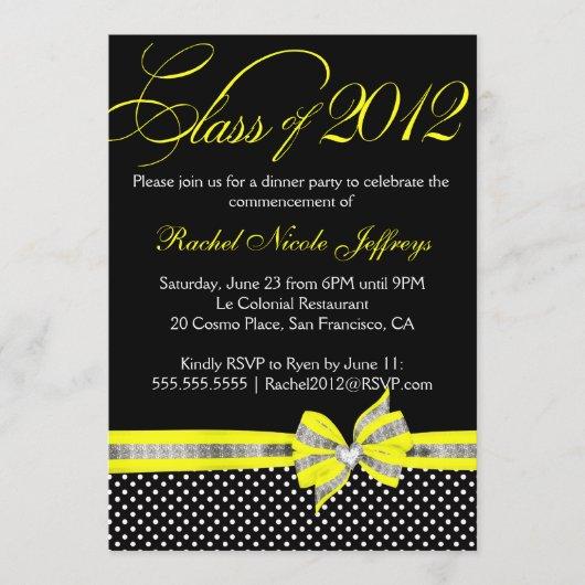 Black White Yellow Polka Dot Graduation Invitation