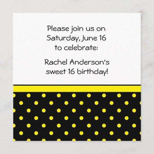 Black White Yellow Polka Dots Party Invite