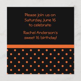 Black with Orange Polka Dots Party Invite