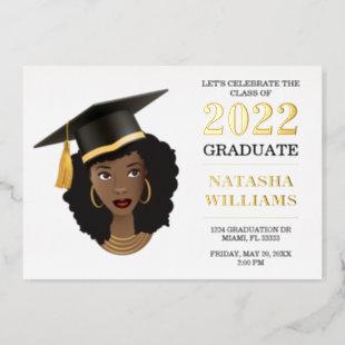 Black Woman w/Graduation Cap, Class of 20XX Foil Invitation