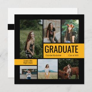 Black & Yellow 6 Photo Graduation Invitation