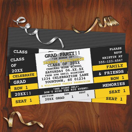 Black|Yellow Concert Ticket Grad Party Invitation