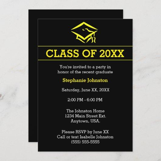Black Yellow Mortarboard Simple Graduation Party Invitation