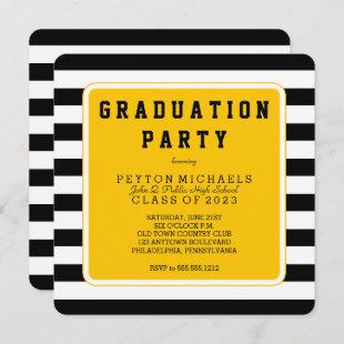 Black | Yellow Sporty Striped Graduation Party Invitation