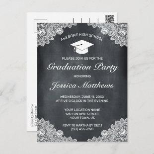 Blackboard & White Lace Graduation Invitation Postcard