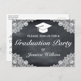 Blackboard & White Lace Graduation RSVP Invitation Postcard
