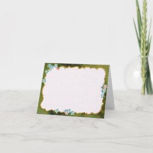 Blank Green Floral Bordered Vintage French Thank You Card