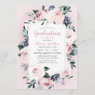 Blooming botanical blush floral graduation party invitation