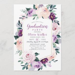 Blooming botanical purple floral graduation party invitation