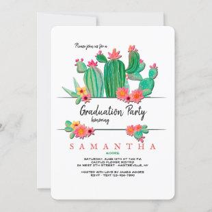 Blooming Cactus Graduation Party Invitation