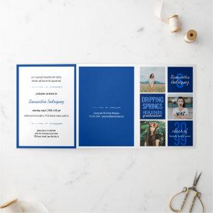 Blue 5-Photo Fun Boxes Graduation Tri-Fold Invitation