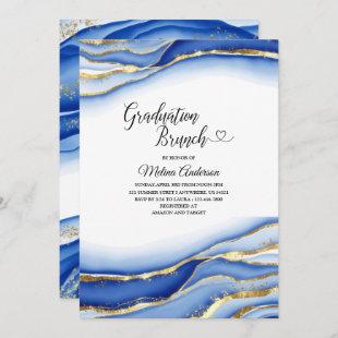Blue Alcohol Ink Texture watercolor  graduation br Invitation