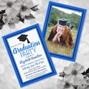 Blue and Black Photo Graduation Party Invitation