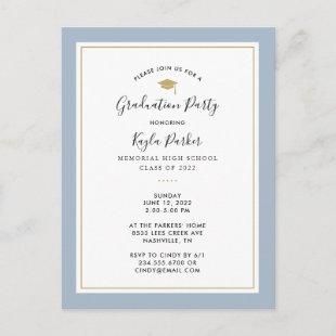 Blue and Gold 3 Photo Graduation Party Invitation