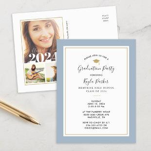 Blue and Gold 3 Photo Graduation Party Invitation