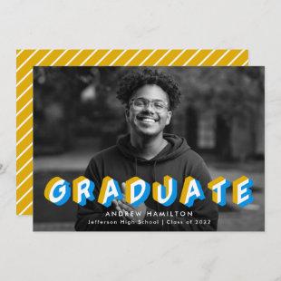 Blue and Gold | Anaglyph Photo Graduation Party Invitation