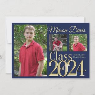 Blue and Gold Class of 2020 Photo Graduation Invitation