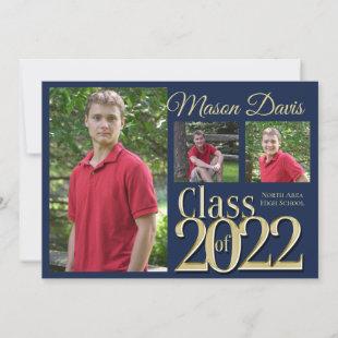 Blue and Gold Class of 2022 Photo Graduation Invitation