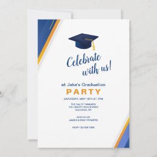 Blue and Gold Corners Graduation Party Invitation