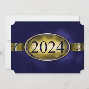 Blue and Gold Floral Button 2024 Card