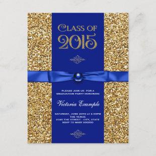 Blue and Gold Glitter Graduation Announcements