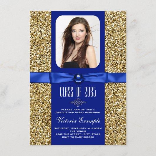 Blue and Gold Glitter Graduation Announcements