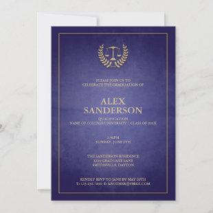 Blue and Gold Law School Graduation Invitation