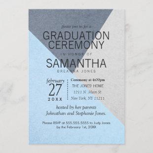Blue and Gray Geo Triangles Graduation Ceremony Invitation