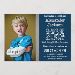 Blue and Gray Preschool or Kindergarten graduation Invitation