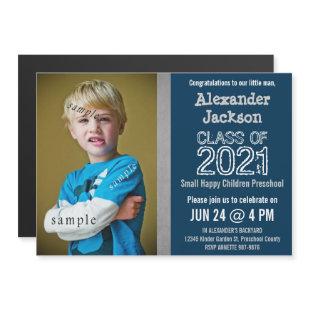 Blue and Gray Preschool or Kindergarten graduation Magnetic Invitation