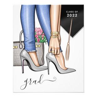 Blue and Grey Fashion Girl Graduation Party Invite Flyer