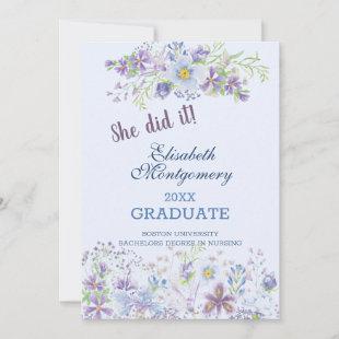 Blue and Lavender Floral Graduation Announcement