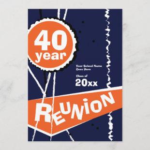 Blue and Orange 40 Year Class Reunion Invitation