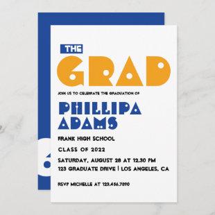 Blue and Orange Typography Graduation Party Invita Invitation