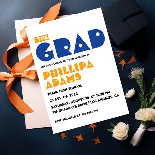 Blue and Orange Typography Graduation Party Invitation