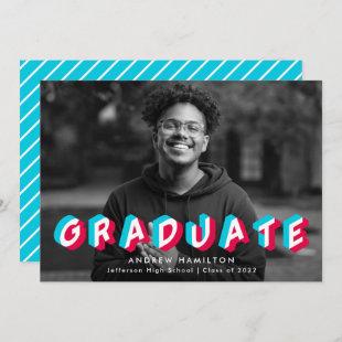 Blue and Pink | Anaglyph Photo Graduation Announcement