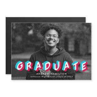 Blue and Pink | Anaglyph Photo Graduation Magnetic Invitation