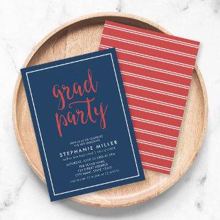 Blue and Red Script Grad Party Invitation