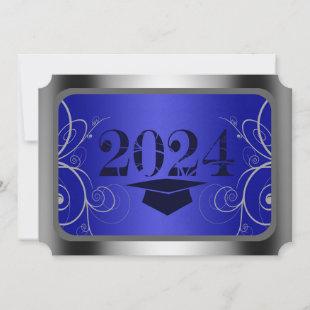 Blue and Silver Frame Graduation Invitation