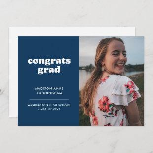 Blue and White Congrats Grad Two Photo Graduation Announcement